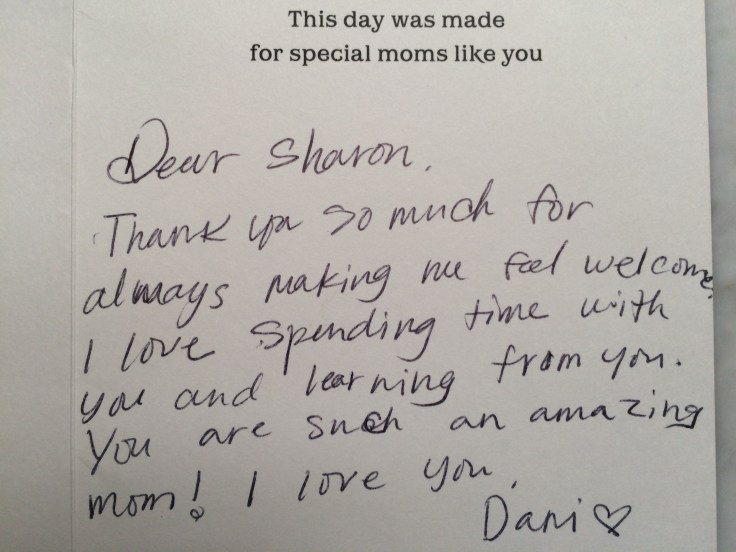 A daughter-in-laws note to her mother-in-law.